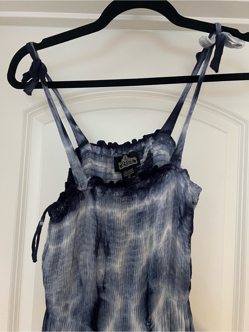 Boho Angie Navy Tie-Dye Smocked Tie-Strap Dress